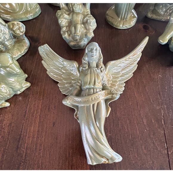 Vintage Light Green Holland Mold Complete Nativity 15 Piece Set Angel Baby Jesus - Picture 14 of 14